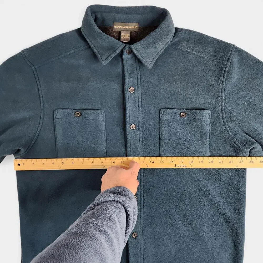 Y2K Banana Republic Shirt Mens L/G Blue Fleece Button Front Shirt Jacket Thermal